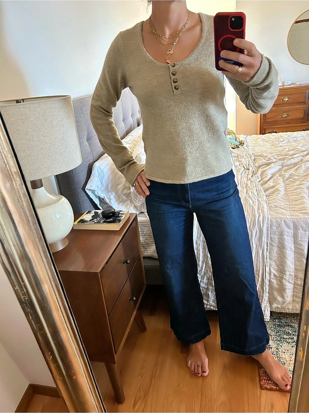 Wishlist Knit Henley Button-Neck Pullover Sweater Brown